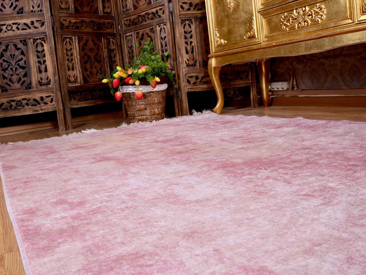 Latex Kaymaz Taban Dijital Baskı Kadife Halı Duru Pudra 80x150 cm - 7