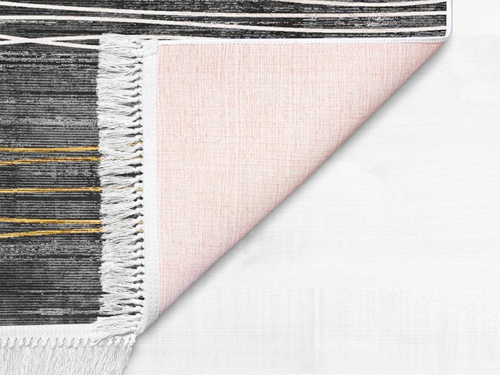 Latex Kaymaz Taban Dijital Baskı Kadife Halı Emma Siyah-Beyaz 150x220 cm - 2