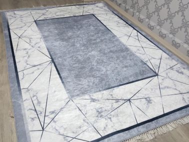 Latex Kaymaz Taban Dijital Baskı Kadife Halı Esta Gri 100x200 cm - 1