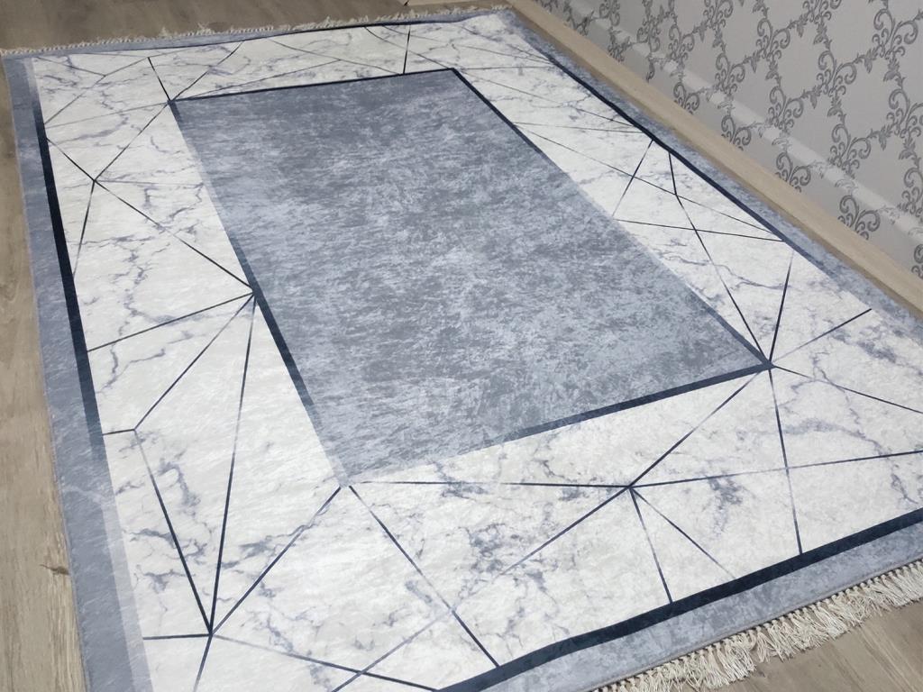 Latex Kaymaz Taban Dijital Baskı Kadife Halı Esta Gri 150x220 cm - 1