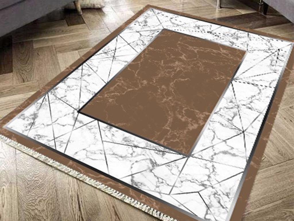 Latex Kaymaz Taban Dijital Baskı Kadife Halı Esta Kahve 100x200 cm - 1