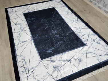 Latex Kaymaz Taban Dijital Baskı Kadife Halı Esta Siyah 100x200 cm - 1