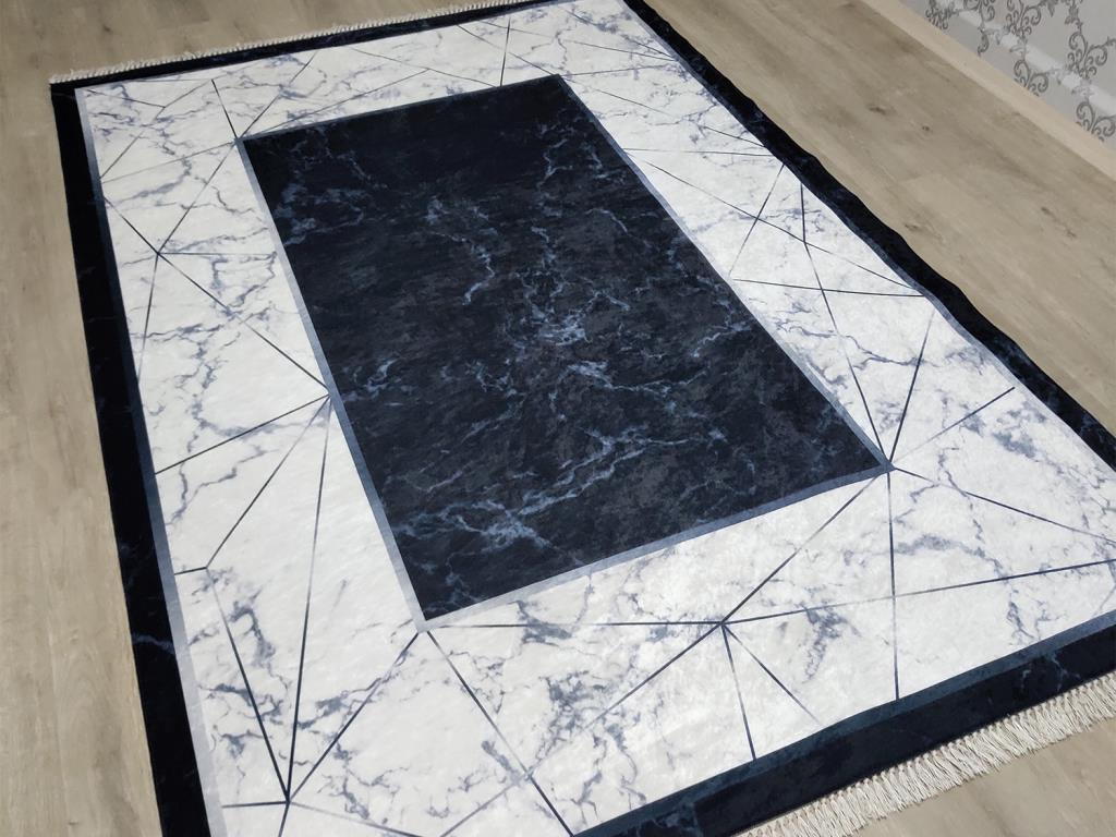 Latex Kaymaz Taban Dijital Baskı Kadife Halı Esta Siyah 80x150 cm - 1