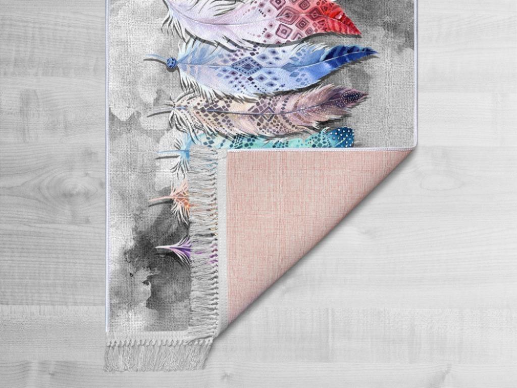 Latex Kaymaz Taban Dijital Baskı Kadife Halı Feather Renkli 120x170 cm - 2