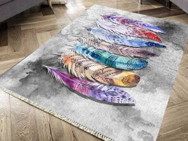 Latex Kaymaz Taban Dijital Baskı Kadife Halı Feather Renkli 180x280 cm - 1