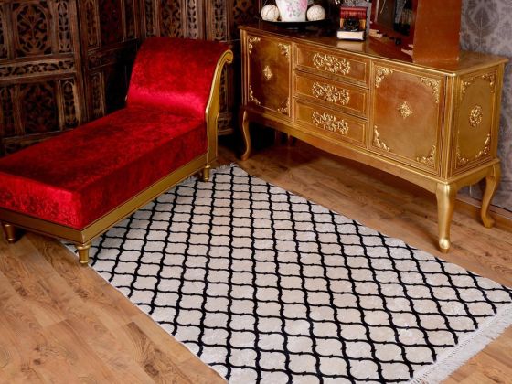 Latex Kaymaz Taban Dijital Baskı Kadife Halı Kupa Beyaz-Siyah 150x220 Cm - Çeyiz Diyarı