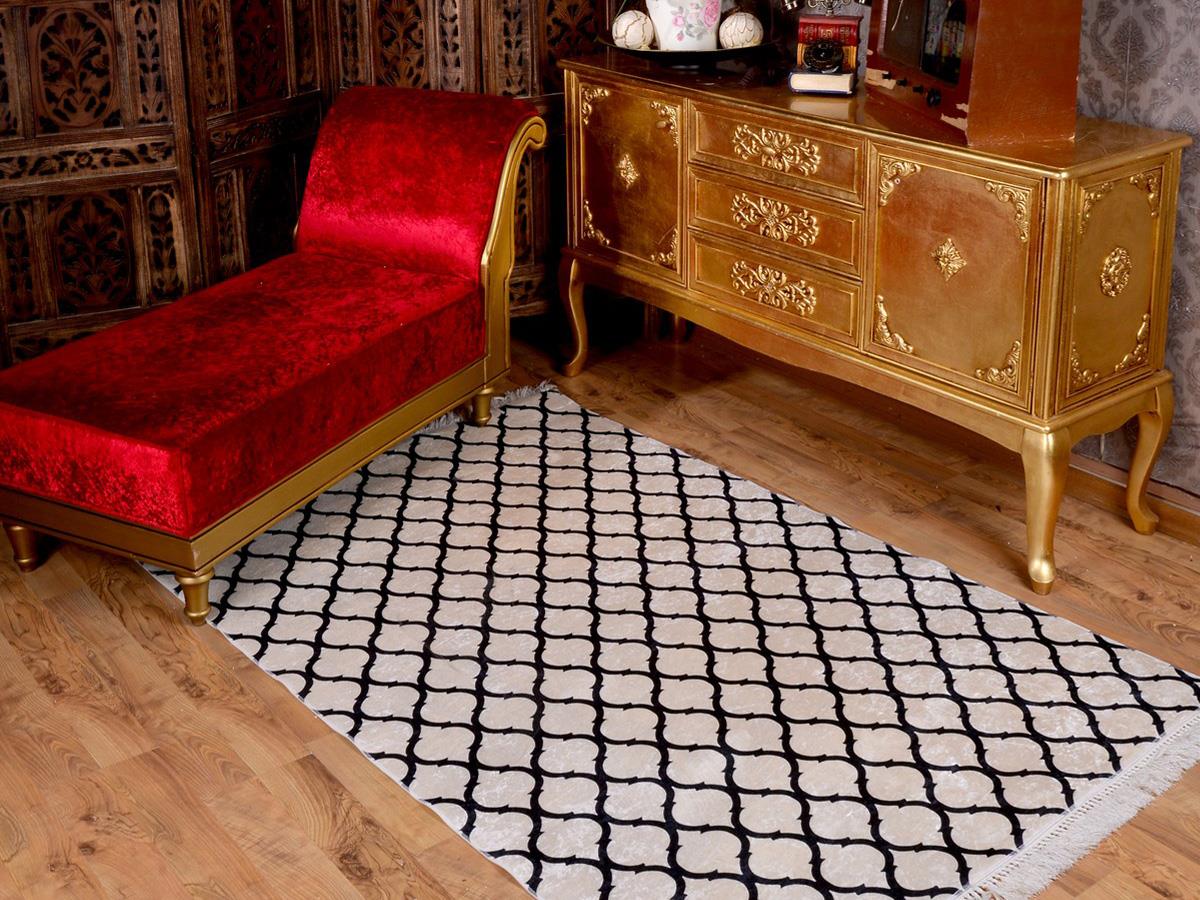 Latex Kaymaz Taban Dijital Baskı Kadife Halı Kupa Beyaz-Siyah 180x280 cm - 2