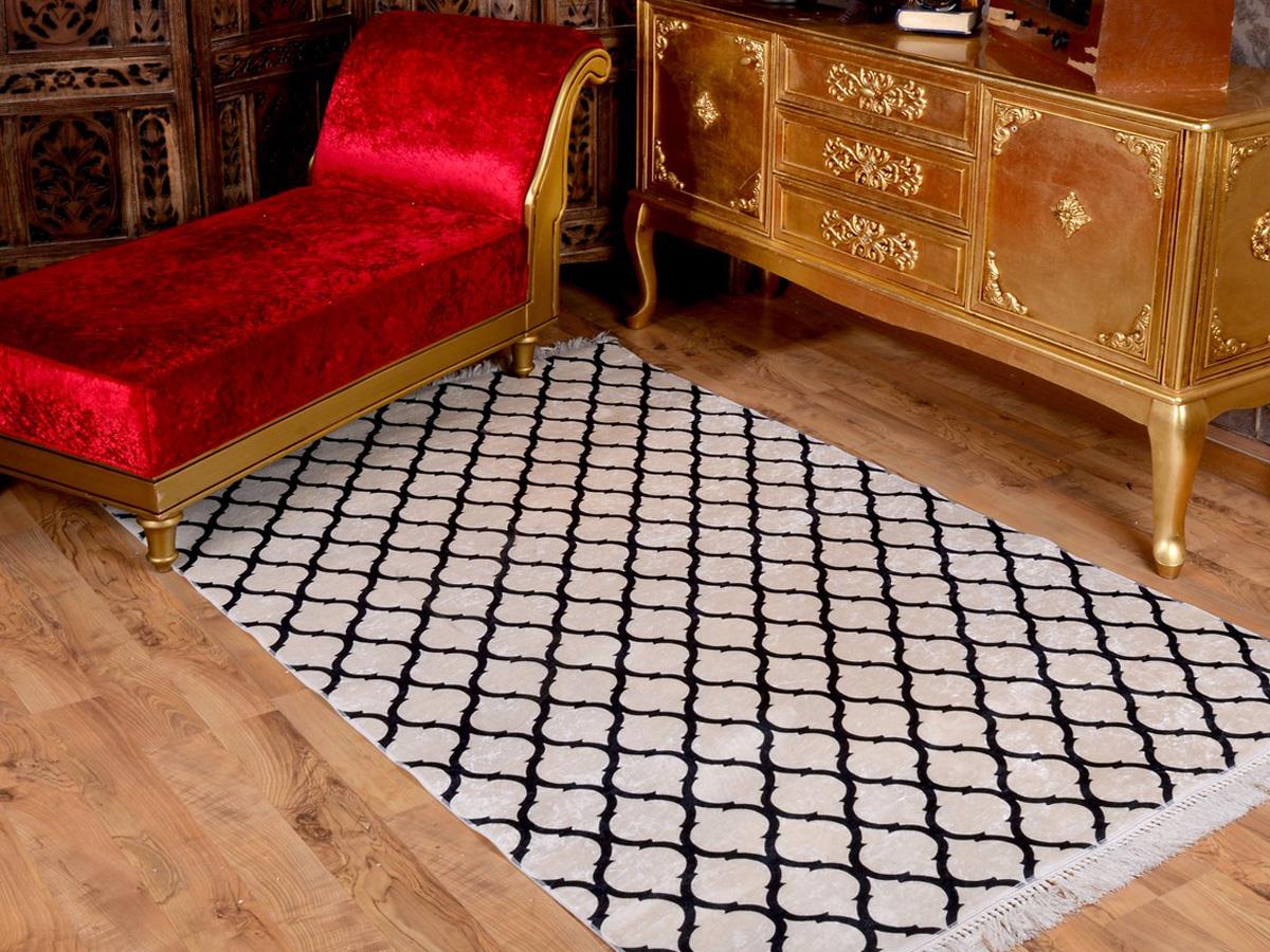 Latex Kaymaz Taban Dijital Baskı Kadife Halı Kupa Beyaz-Siyah 180x280 cm - 3
