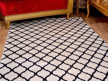 Latex Kaymaz Taban Dijital Baskı Kadife Halı Kupa Beyaz-Siyah 80x200 cm - 5