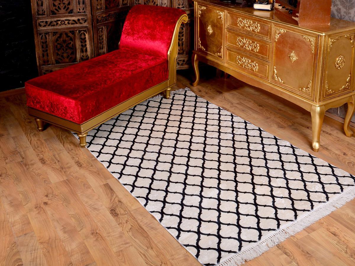 Latex Kaymaz Taban Dijital Baskı Kadife Halı Kupa Beyaz-Siyah 80x300 cm - 4