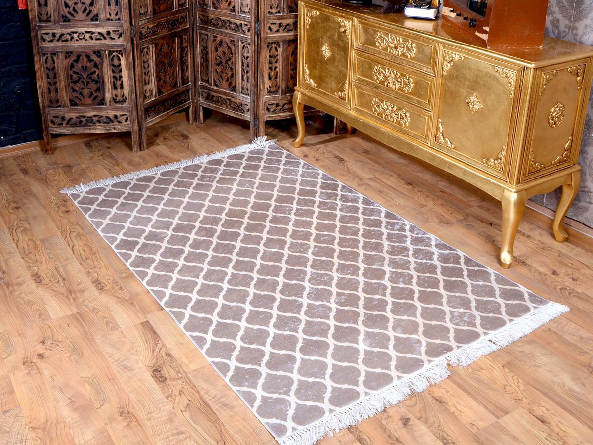 Latex Kaymaz Taban Dijital Baskı Kadife Halı Kupa Camel-Beyaz 100x200 cm - 2