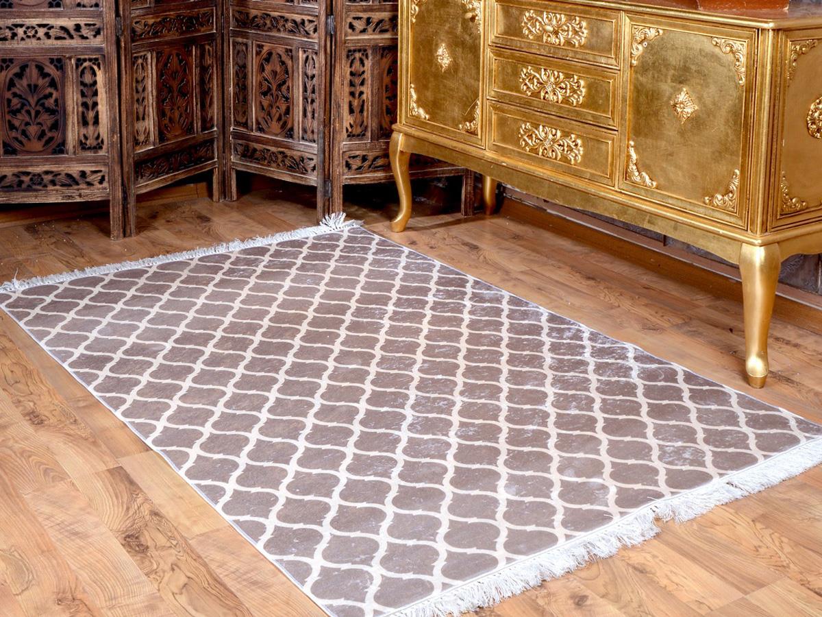 Latex Kaymaz Taban Dijital Baskı Kadife Halı Kupa Camel-Beyaz 100x200 cm - 3