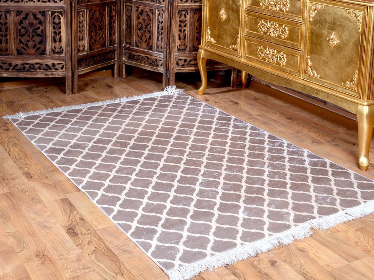 Latex Kaymaz Taban Dijital Baskı Kadife Halı Kupa Camel-Beyaz 180x280 cm - 4