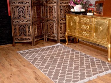 Latex Kaymaz Taban Dijital Baskı Kadife Halı Kupa Camel-Beyaz 80x150 cm - 5