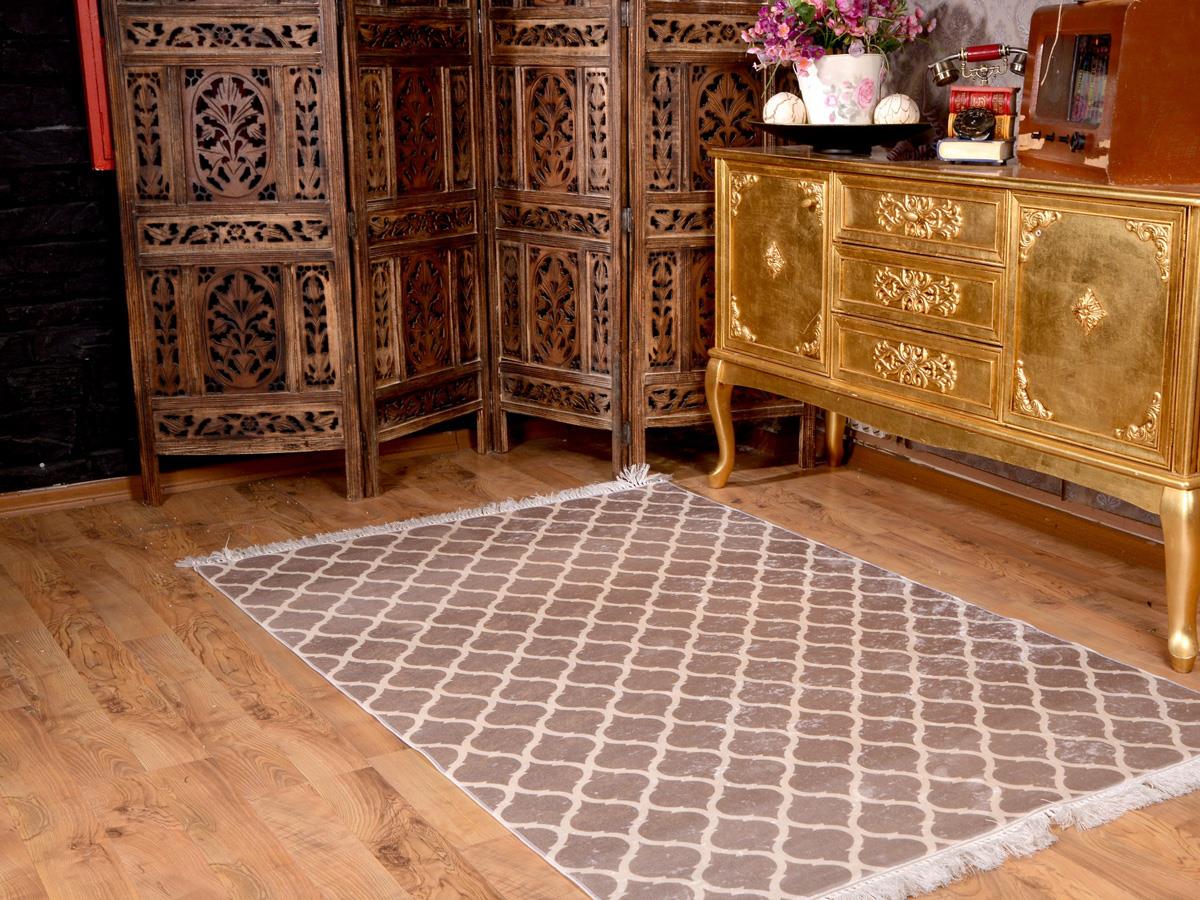Latex Kaymaz Taban Dijital Baskı Kadife Halı Kupa Camel-Beyaz 80x300 cm - 5