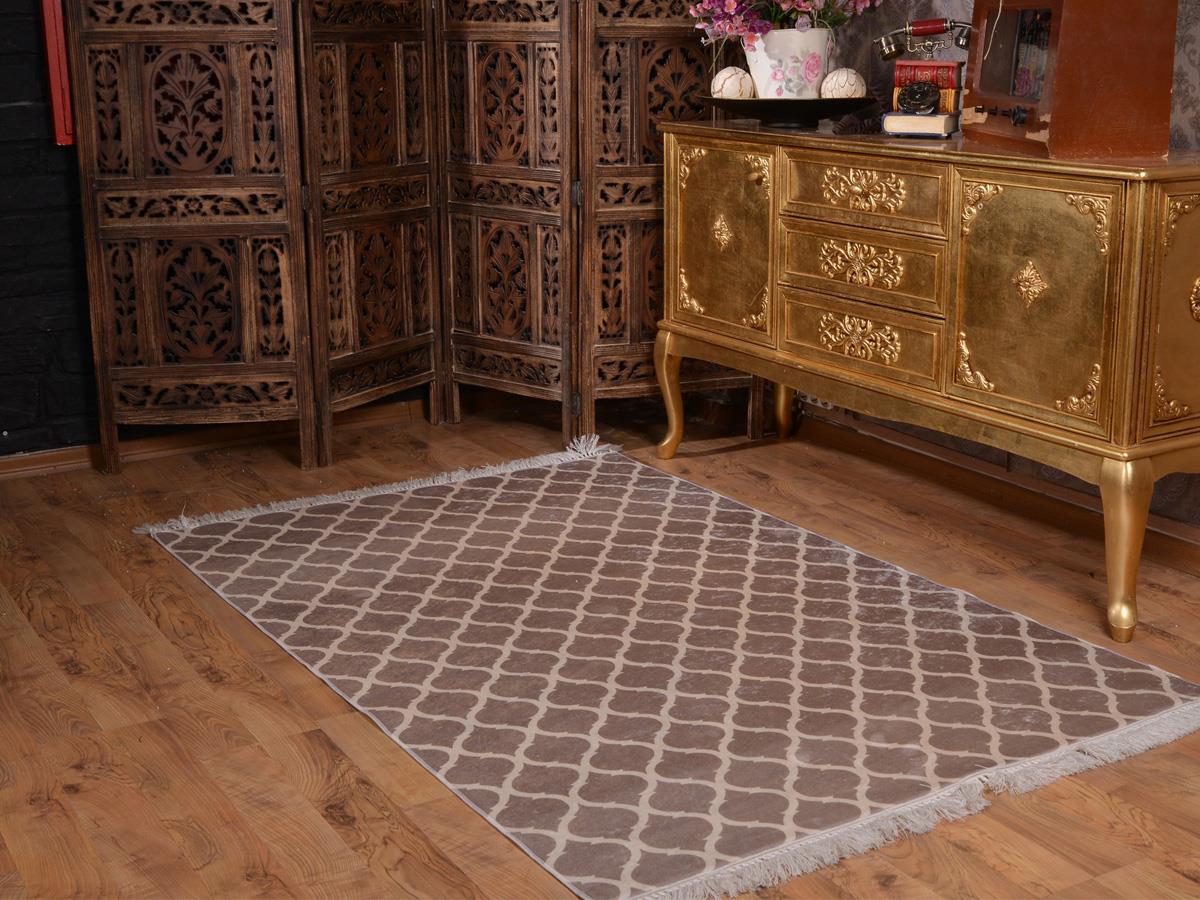 Latex Kaymaz Taban Dijital Baskı Kadife Halı Kupa Camel-Beyaz 80x300 cm - 6