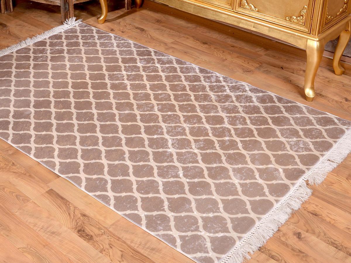 Latex Kaymaz Taban Dijital Baskı Kadife Halı Kupa Camel-Beyaz 80x300 cm - 7