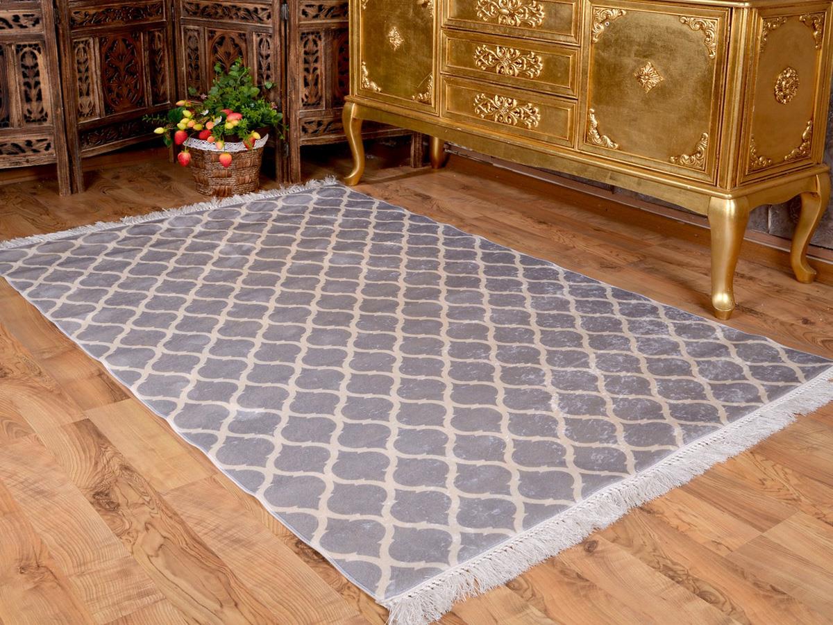 Latex Kaymaz Taban Dijital Baskı Kadife Halı Kupa Gri-Beyaz 100x200 cm - 3