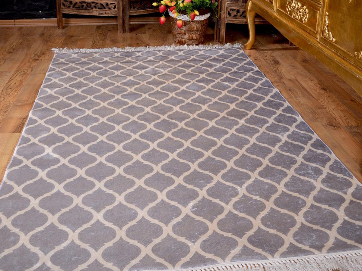 Latex Kaymaz Taban Dijital Baskı Kadife Halı Kupa Gri-Beyaz 100x200 cm - 6