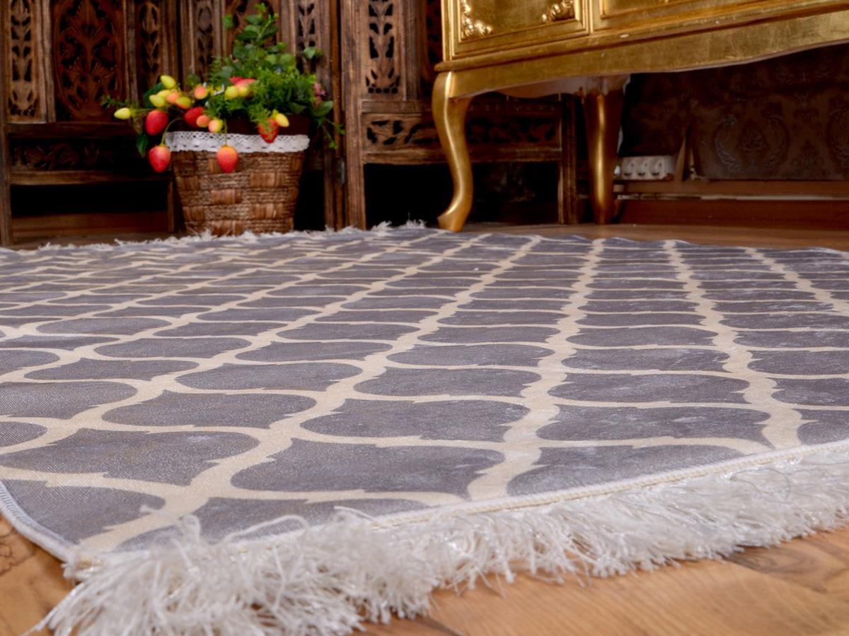Latex Kaymaz Taban Dijital Baskı Kadife Halı Kupa Gri-Beyaz 100x200 cm - 7