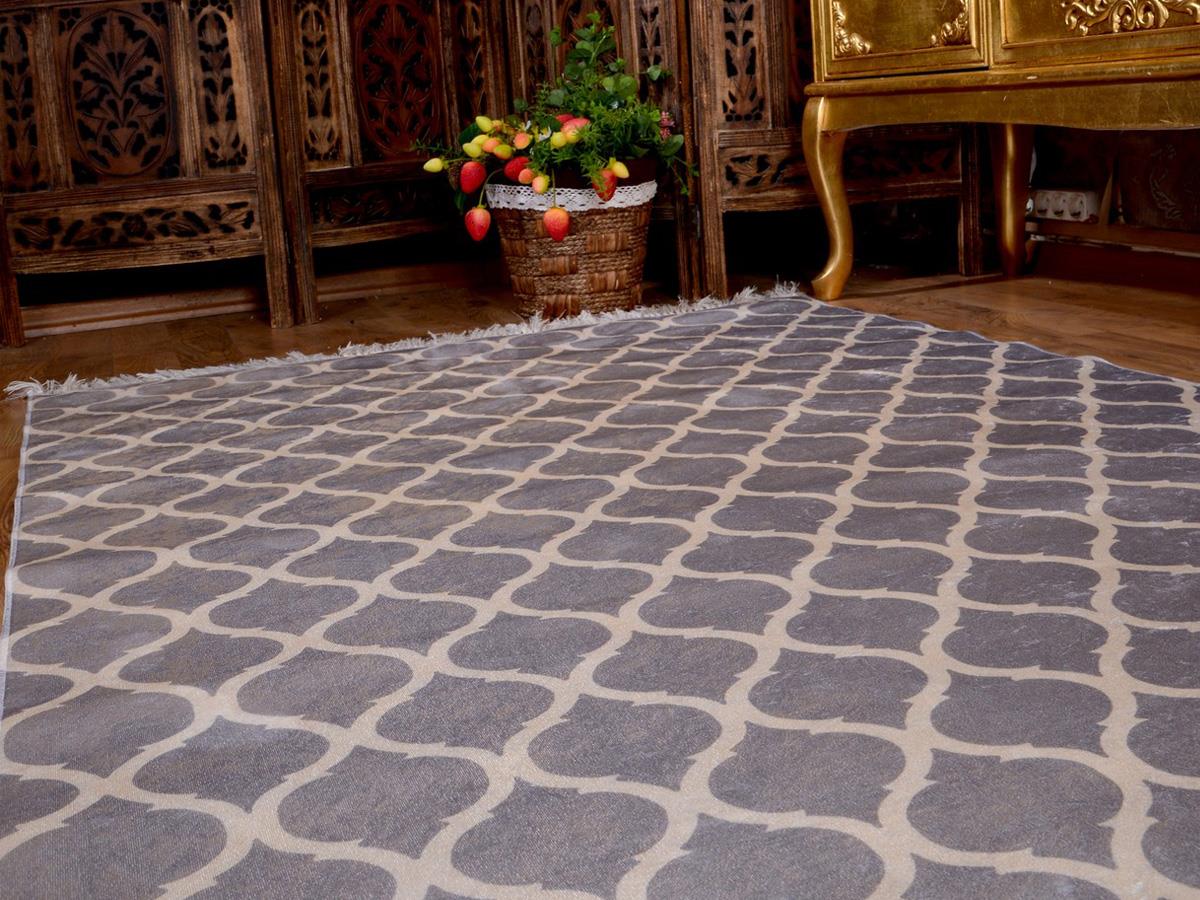 Latex Kaymaz Taban Dijital Baskı Kadife Halı Kupa Gri-Beyaz 100x300 cm - 2