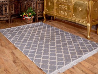 Latex Kaymaz Taban Dijital Baskı Kadife Halı Kupa Gri-Beyaz 100x300 cm - 5