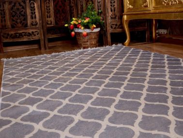 Latex Kaymaz Taban Dijital Baskı Kadife Halı Kupa Gri-Beyaz 80x150 cm - 2