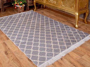 Latex Kaymaz Taban Dijital Baskı Kadife Halı Kupa Gri-Beyaz 80x300 cm - 4