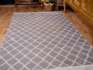 Latex Kaymaz Taban Dijital Baskı Kadife Halı Kupa Gri-Beyaz 80x300 cm - 6