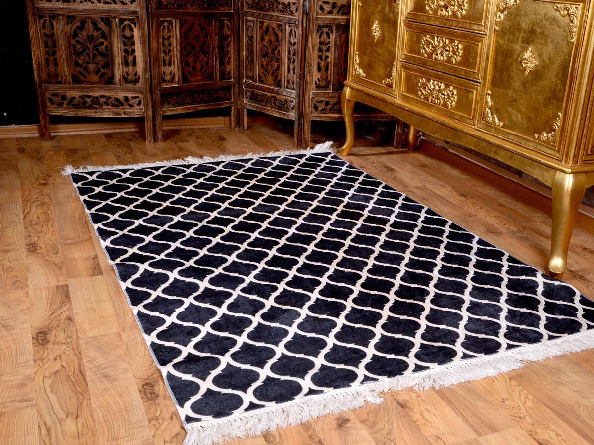 Latex Kaymaz Taban Dijital Baskı Kadife Halı Kupa Siyah-Beyaz 100x300 cm - 5
