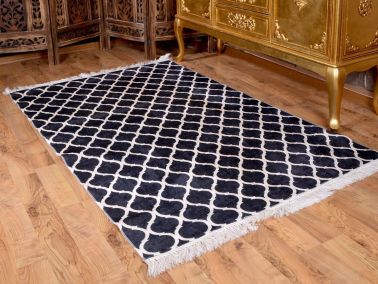 Latex Kaymaz Taban Dijital Baskı Kadife Halı Kupa Siyah-Beyaz 180x280 cm - 1