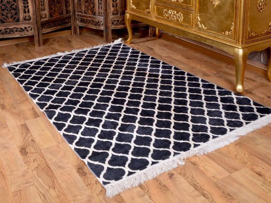 Latex Kaymaz Taban Dijital Baskı Kadife Halı Kupa Siyah-Beyaz 180x280 cm - Çeyiz Diyarı