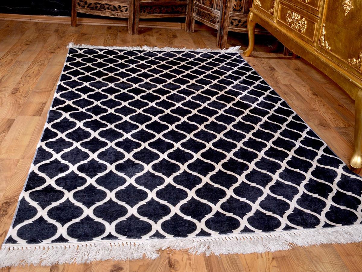 Latex Kaymaz Taban Dijital Baskı Kadife Halı Kupa Siyah-Beyaz 180x280 cm - 2