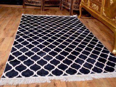 Latex Kaymaz Taban Dijital Baskı Kadife Halı Kupa Siyah-Beyaz 180x280 cm - 2