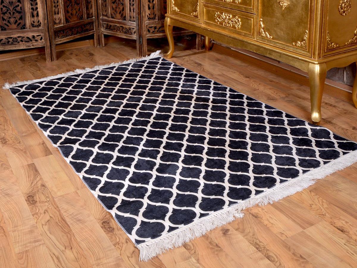 Latex Kaymaz Taban Dijital Baskı Kadife Halı Kupa Siyah-Beyaz 180x280 cm - 3