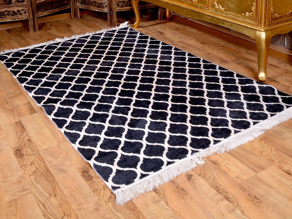 Latex Kaymaz Taban Dijital Baskı Kadife Halı Kupa Siyah-Beyaz 180x280 cm - 4