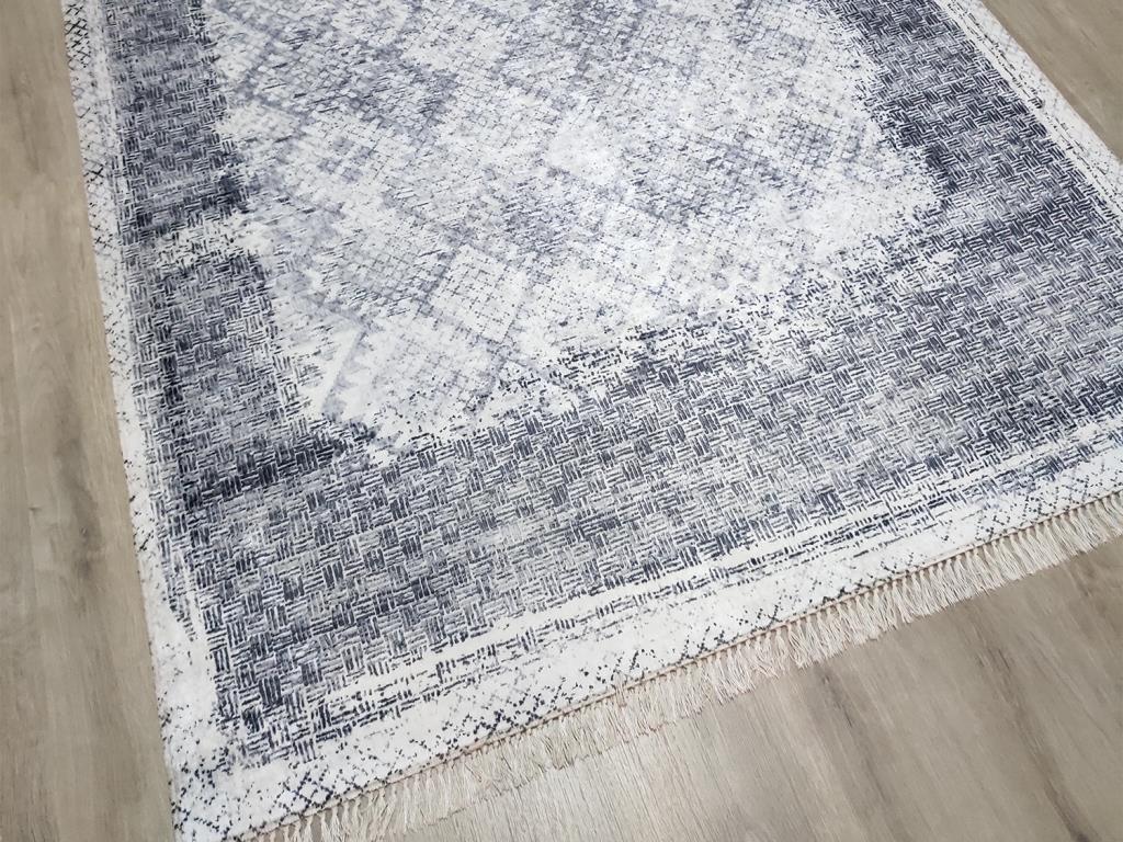 Latex Kaymaz Taban Dijital Baskı Kadife Halı Megan Gri-Beyaz 120x170 cm - 1