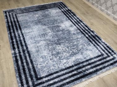 Latex Kaymaz Taban Dijital Baskı Kadife Halı Milan Gri-Siyah 80x300 cm - 1