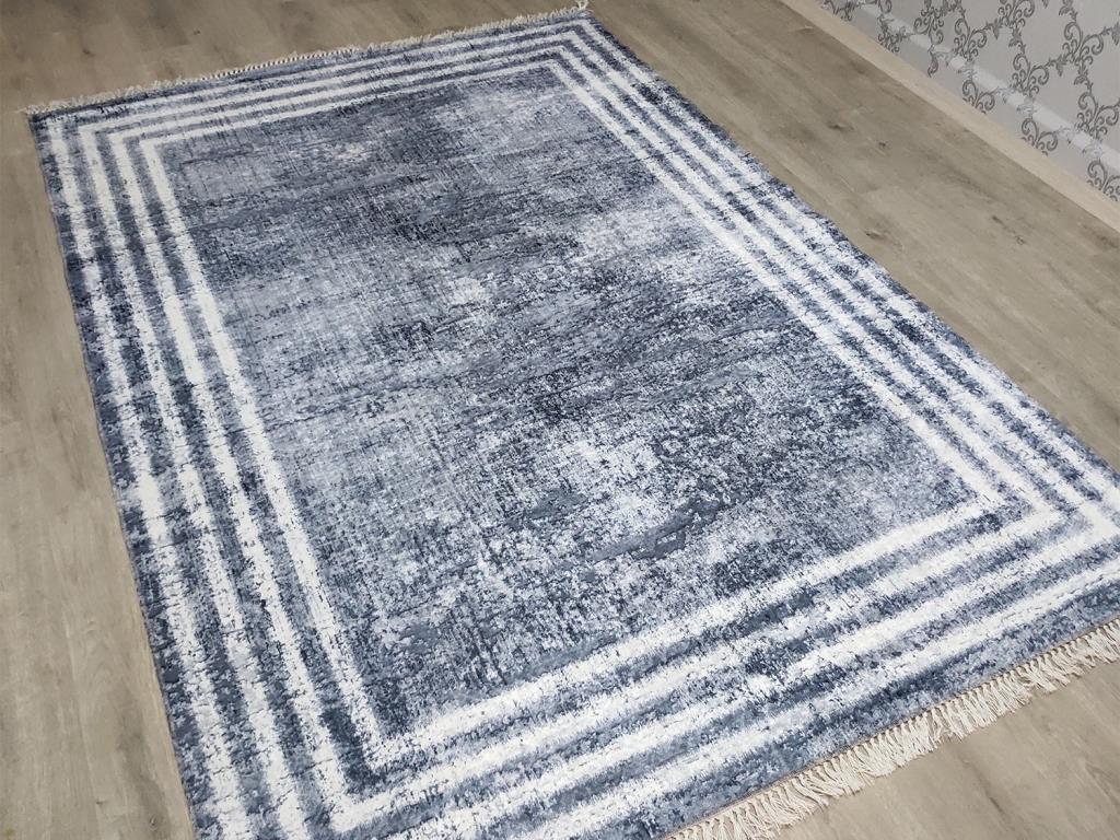 Latex Kaymaz Taban Dijital Baskı Kadife Halı Mora Gri-Beyaz 180x280 cm - 1