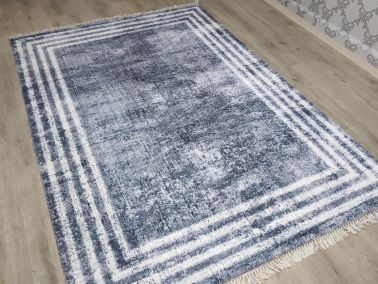 Latex Kaymaz Taban Dijital Baskı Kadife Halı Mora Gri-Beyaz 80x300 cm - 1