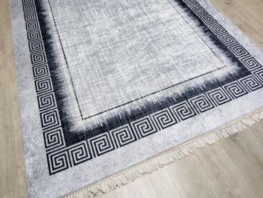 Latex Kaymaz Taban Dijital Baskı Kadife Halı Nora Gri-Siyah 80x200 cm - 1