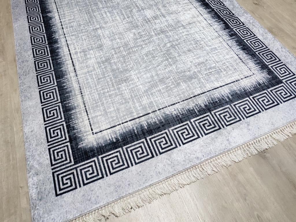 Latex Kaymaz Taban Dijital Baskı Kadife Halı Nora Gri-Siyah 80x300 cm - 1