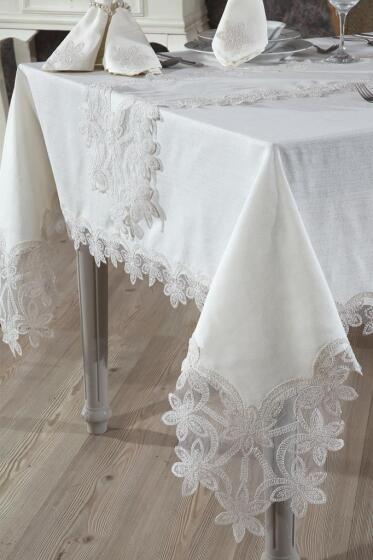 Latife Masa Örtüsü 26 Parça Krem - Çeyiz Diyarı (1)
