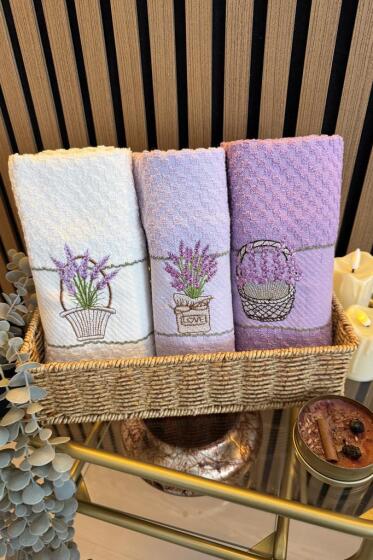 Lavanta Nakışlı 3lü Piknik Havlu Takımı 40x60 Cm - Çeyiz Diyarı