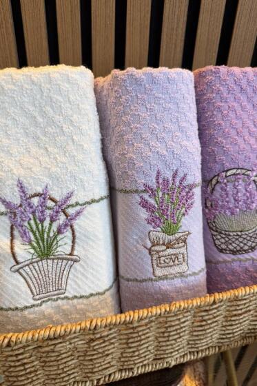 Lavanta Nakışlı 3lü Piknik Havlu Takımı 40x60 Cm - Çeyiz Diyarı (1)