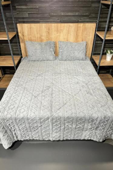 Leila Çift Kişilik Pelüş Yatak Örtüsü 220x240 cm Gri - Çeyiz Diyarı