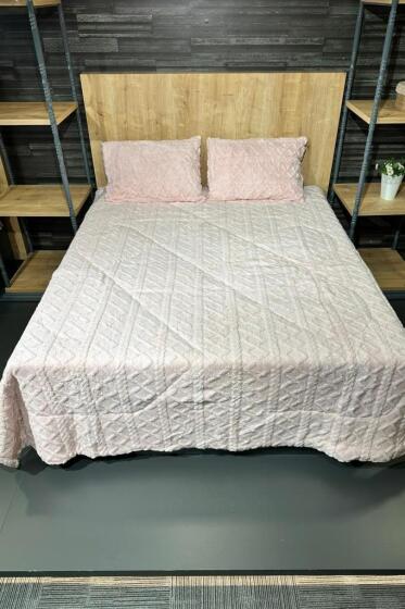 Leila Çift Kişilik Pelüş Yatak Örtüsü 220x240 cm Pudra - Çeyiz Diyarı