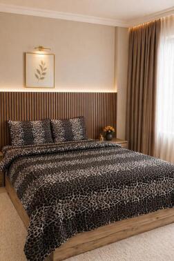 Leopar Desenli Lastikli Çarşaflı Çift Kişilik Nevresim Takımı - 1