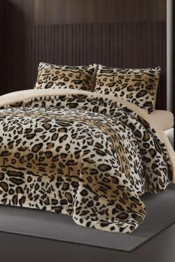 Leopar Tavşan Tüyü Çift Kişilik Yatak Örtüsü 220x240 Cm - 1