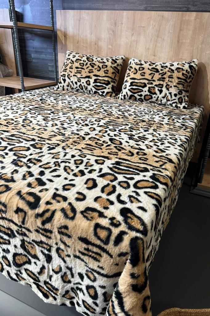 Leopar Tavşan Tüyü Çift Kişilik Yatak Örtüsü 220x240 Cm - 3